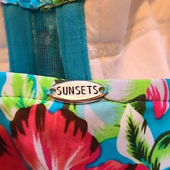 Sunsets womens tropical teal floral bra halter style tankini size 34e‎ - Picture 5 of 6